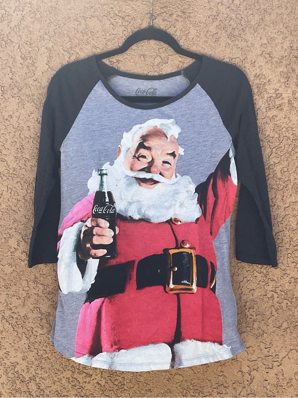 Vintage Coca Cola Large Classic Christmas Santa Baseball Jersey Style Shirt
